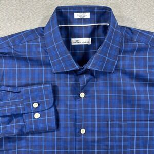 Peter Millar Shirt Mens XL Blue Plaid Long Sleeve Button Down Stretch Preppy